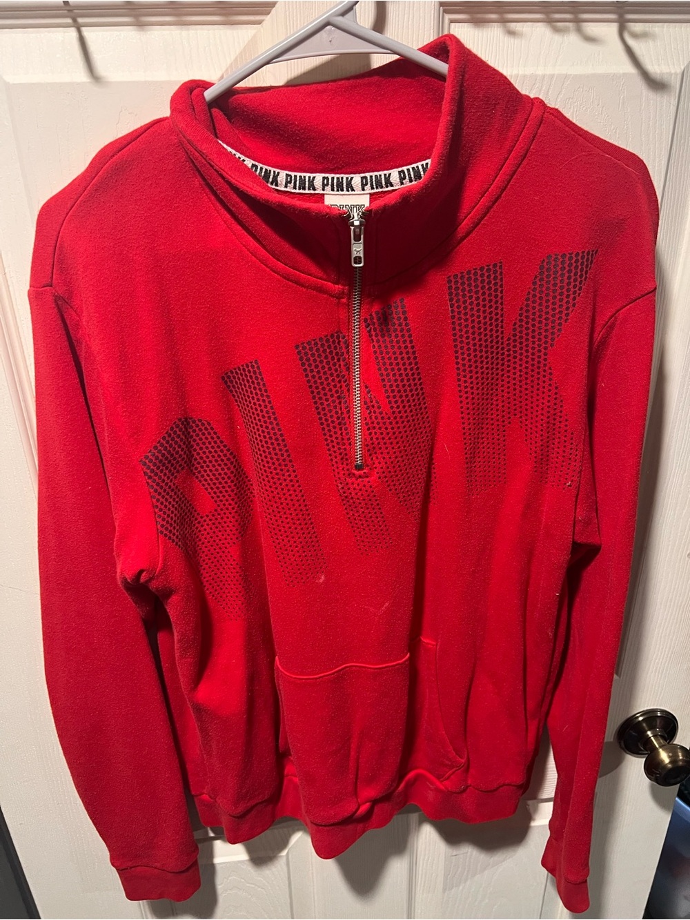 PINK Victoria's Secret Red Half-Zip Crewneck Sweater